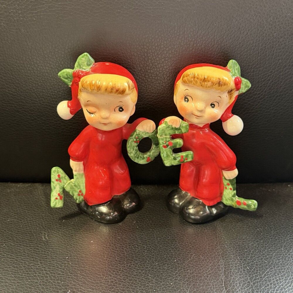 Vintage NAPCO “Noel” Pixie Elves 4” Salt & Pepper Shakers Japan.